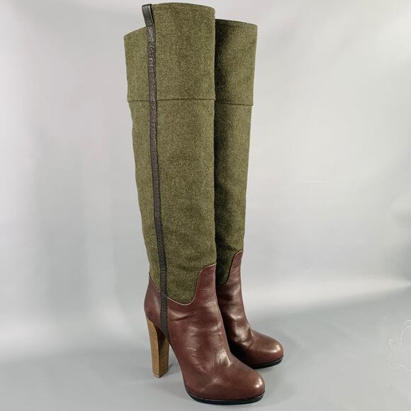REED KRAKOFF Size 6.5 Brown Dark Green Leather Pull On Boots - Picture 1 of 7